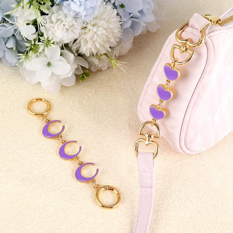 Tmtains 2Pcs Bag Extender Chain Gold Purse Extender Chain Heart Moon Purse Strap Extenders Purple Purses Strap Replacement Crossbody Bags Accessories for Women Cute Bag Charms for Handbags Tote Bags Supply - Image 2